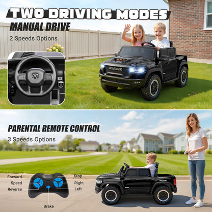 iYofe Ram 24V Ride on Car 2 Seater, Ram 1500 RHO Battery Powered Electric Car Truck with 4 Wheels, Ride on Toy with Remote Control for Big Kids Toddlers 3-8 Boys Girls, Bluetooth & Trunk