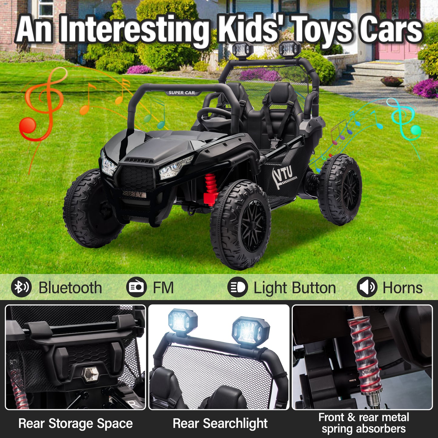 24V Ride on Car for 2 Kids, 2 Seater Kids Ride on UTV Cars, 400W Super Power Electric Cars with Remote Control, Bluetooth, Rear Storage Space, 4 Wheel suspension, LED Light, Rear Searchlight