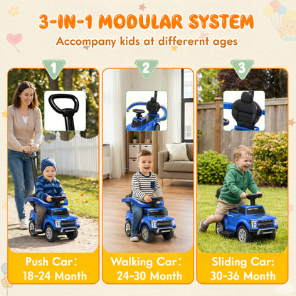 iYofe 3 In 1 Push Cars for Kids, Licensed Ford F-150 Kids Ride On Toys with Removable Parental Handle and Safety Rail, Horn, LED Lights, Ride On Car for Toddler Ages 18-36 Months, Black