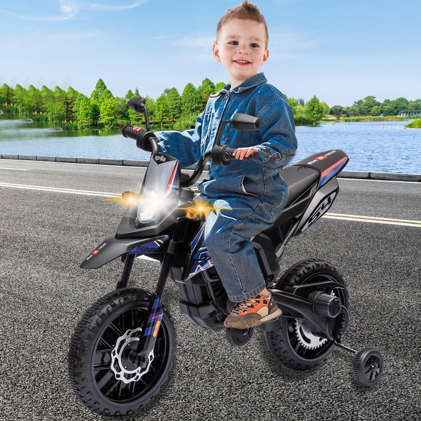 12V Ride on Motorcycle Powered Electric Dirt Bike for Kids Age 3-8, Ride on Toy for Boys and Girls, LED Light