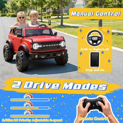 iYofe 24V Ride On Toys for Big Kids 2 Seat, Ford Bronco Base Powered Ride On Cars w/Remote Control, 4 Wheel Spring Suspension, Lights, Bluetooth, Kids Electric Car for Boys Girls Age 3-8, Pink