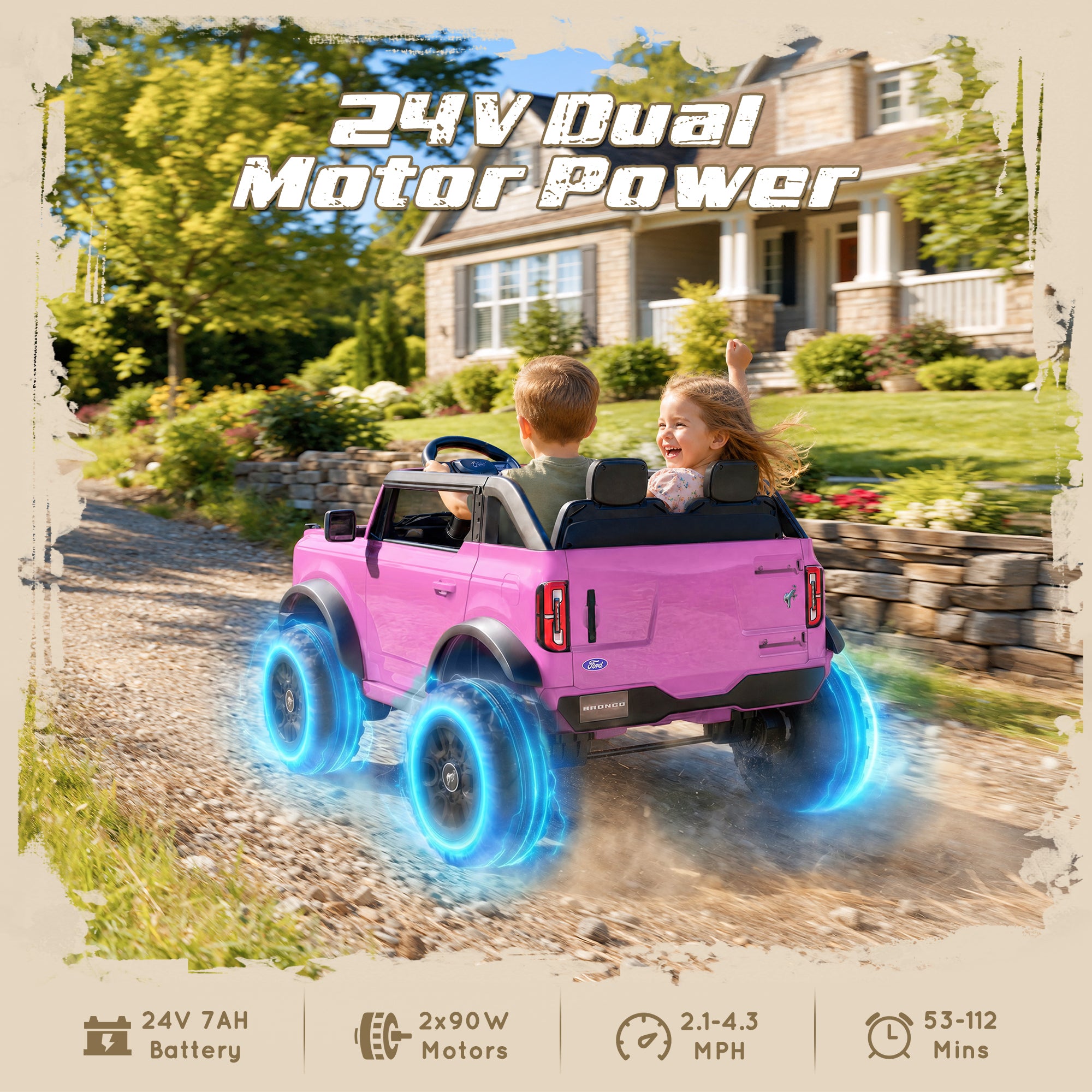 iYofe Ford Bronco Base 24V 2 Seater Ride On Car for Big Kids, Powered Ride On Toy with Parent Remote Control, Bluetooth Music, 4-Wheel Suspension, 3 Speeds, 24V Ride On for Kids Ages 3-8