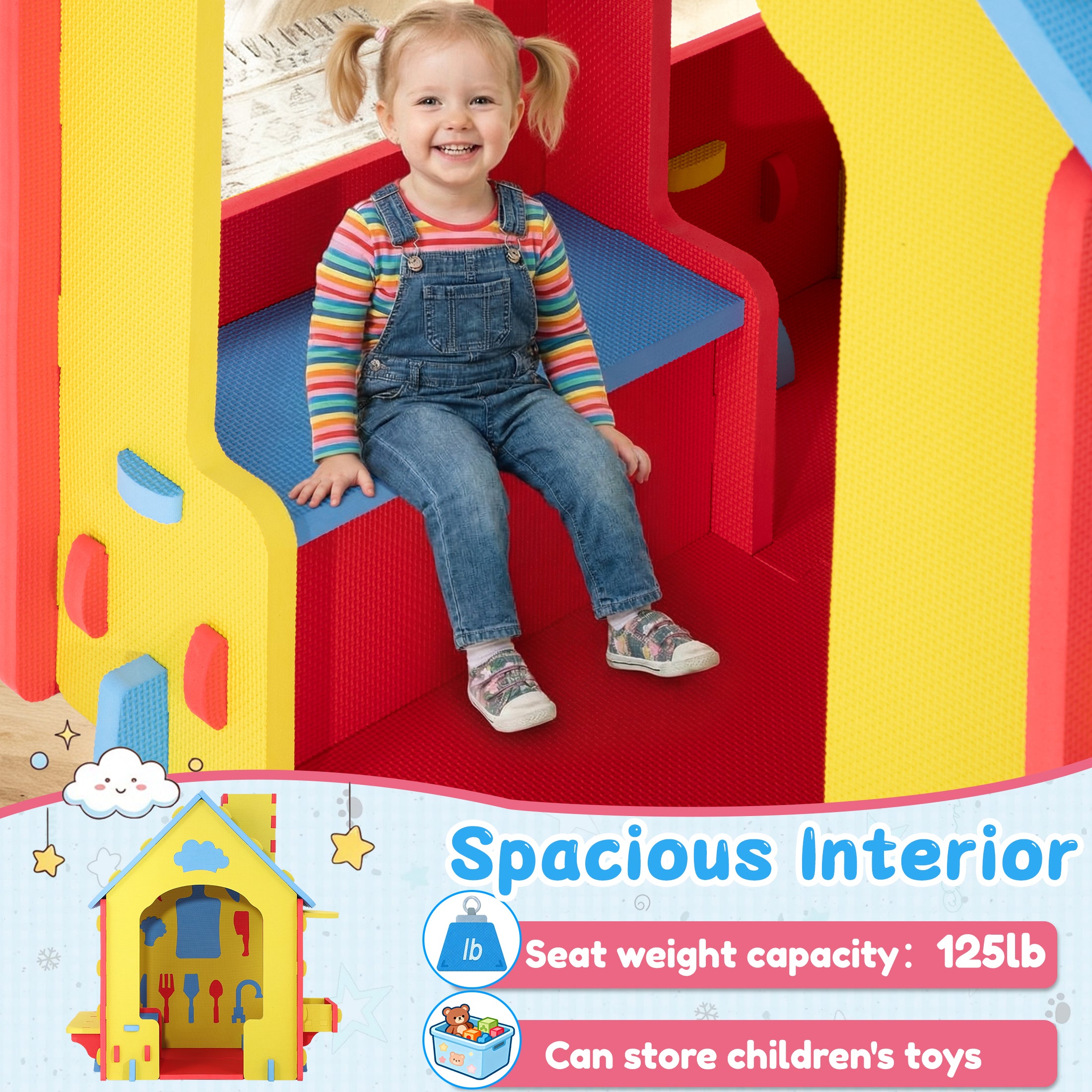 iYofe Playhouse for Kids Toddlers, Indoor & Outdoor PlayHouse, EVA Play Houses with Pretend Kitchen/Food/Cookware Set/Chair, Girls Boys Pretend Play Toy Gift, Screwless Easy Assembly