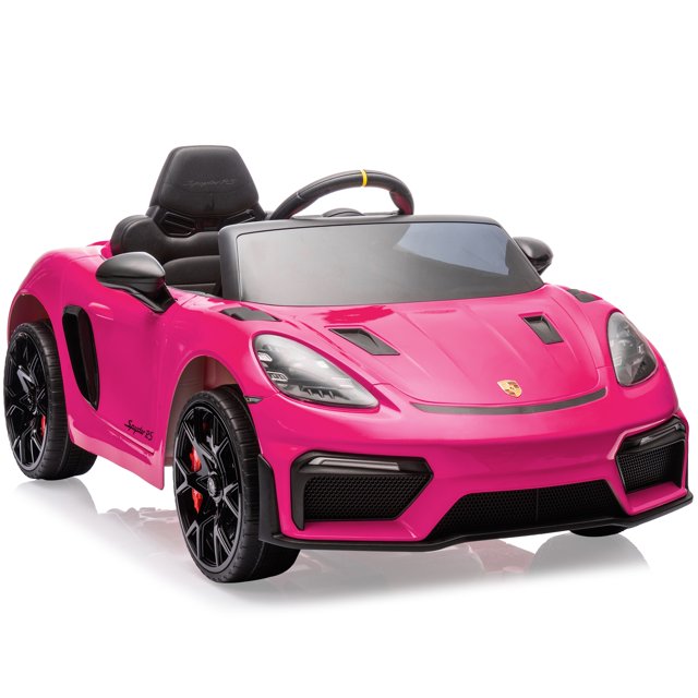 Porsche 718 Spyder Ride on Toys Car for Kids, 12V Battery Powered Ride on Cars with Remote Control, Bluetooth, Music, LED, Safety Belts, 4 Wheel Suspension Electric Car for Kids Toddler 3-6, Black