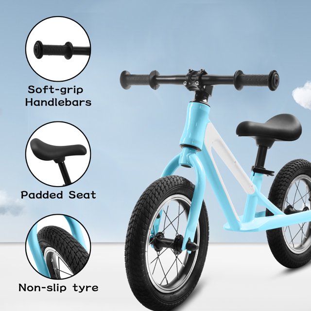 Kids' Balance Bikes for 1 -5 Years Old Boy and Girls, Magnesium Alloy Frame Baby Balance Bike with 12" Rubber Foam Tires, Adjustable Seat Toddler Balance Bike for Toddler Gifts, Blue