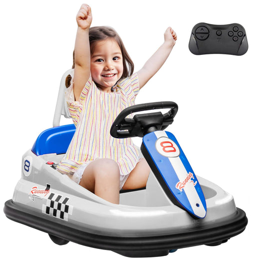 iYofe 6V Bumper Car Ride on with Remote Control, Bumper Cars for Kids Toddlers Boys Girls 2-6 Years Old Gifts, Battery Powered Ride on Toys with Bluetooth, Player, 360¡ãSpin, LED Light, 3 Speed, White