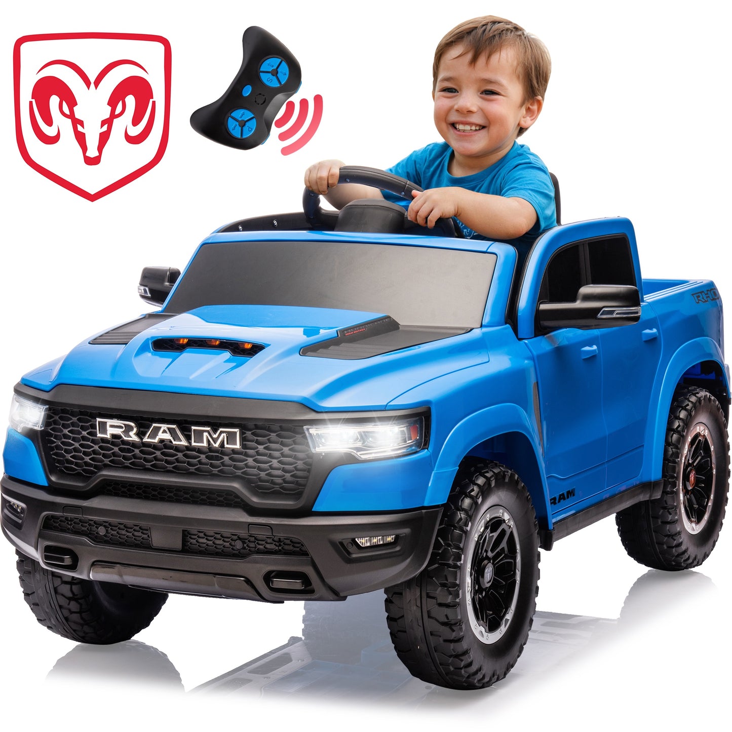 Ram Ride on Car Toys, 12V RAM 1500 Battery Powered Ride on Toy Truck with Remote Control, Electric Car for Kids Girls 3-5 w/ Bluetooth, Rear Storage Trunck, Safety Belt, 4 Wheelers, Black