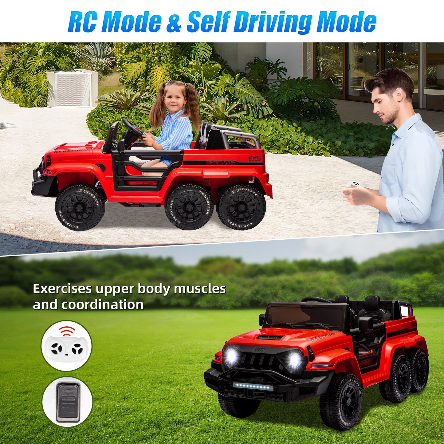 24V 2 Seats Ride on Car with Remote Control Ride on Toy for Boys and Girls 3-6 Years Old Electric Vehicle for Kids, Bluetooth, Swing Mode