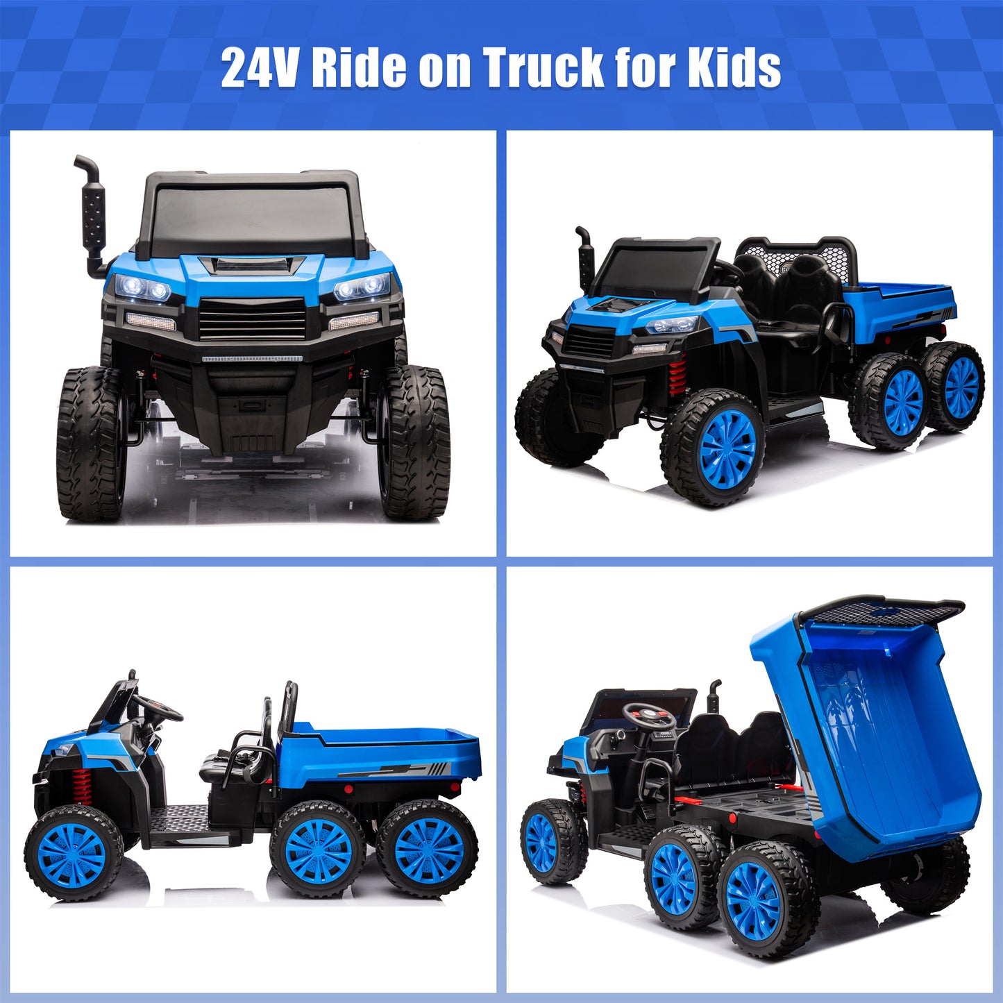 iYofe 24V Ride on Truck with 2 Seats Ride on Car with Remote Control Ride on Toy for Kids Boys and Girls, Music, Electric Vehicle, Age 3-8 Years Old