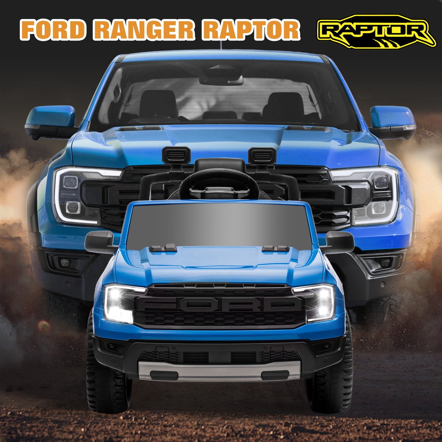 Ford Ranger Raptor Ride on Cars for Kids, 12V Powered Ride on Truck Toys with Remote Control, Play, LED Lights, Safety Belt, 4 Wheels Suspension Electric Cars for 3-5 Years Boy Girl, Blue