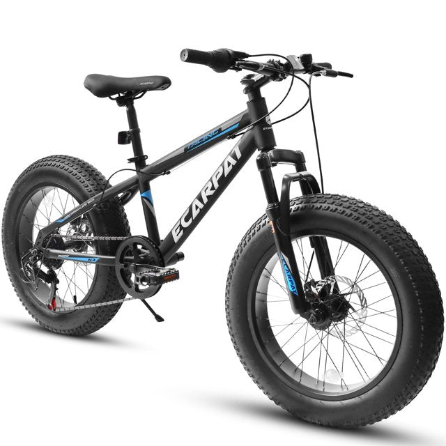 20 Inch Fat Tire Bike Adult/Youth Full Shimano 7 Speed Mountain Bike, Dual Disc Brake, High-Carbon Steel Frame, Front Suspension, Mountain Trail Bike, Urban Commuter City Bicycle, Fat tire bike