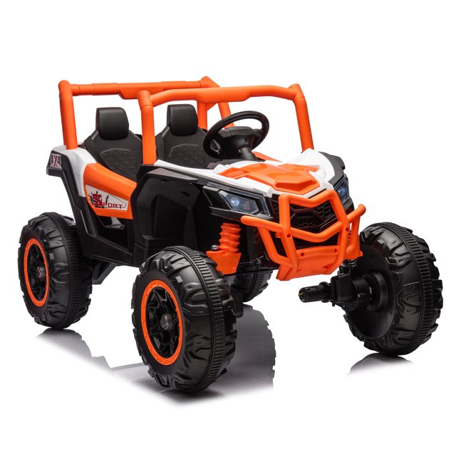 24V Ride on UTV for Kids, 2 Seater Battery Powered Ride on Car with Remote control, Music Player, 4 Wheel Shock Spring, 3 Point Safety Belt, Ride on Toy for Boys and Girls 3 4 5 6 Years Olds, Orange