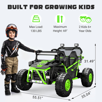 iYofe 36V Electric Ride on Car for Big Kids, Powered Ride on UTV Toys for Boys Girls Ages 6+, Kids Electric Vehicle with Bluetooth, Music, 4 Wheels Spring Suspension, without Remote Control, Green
