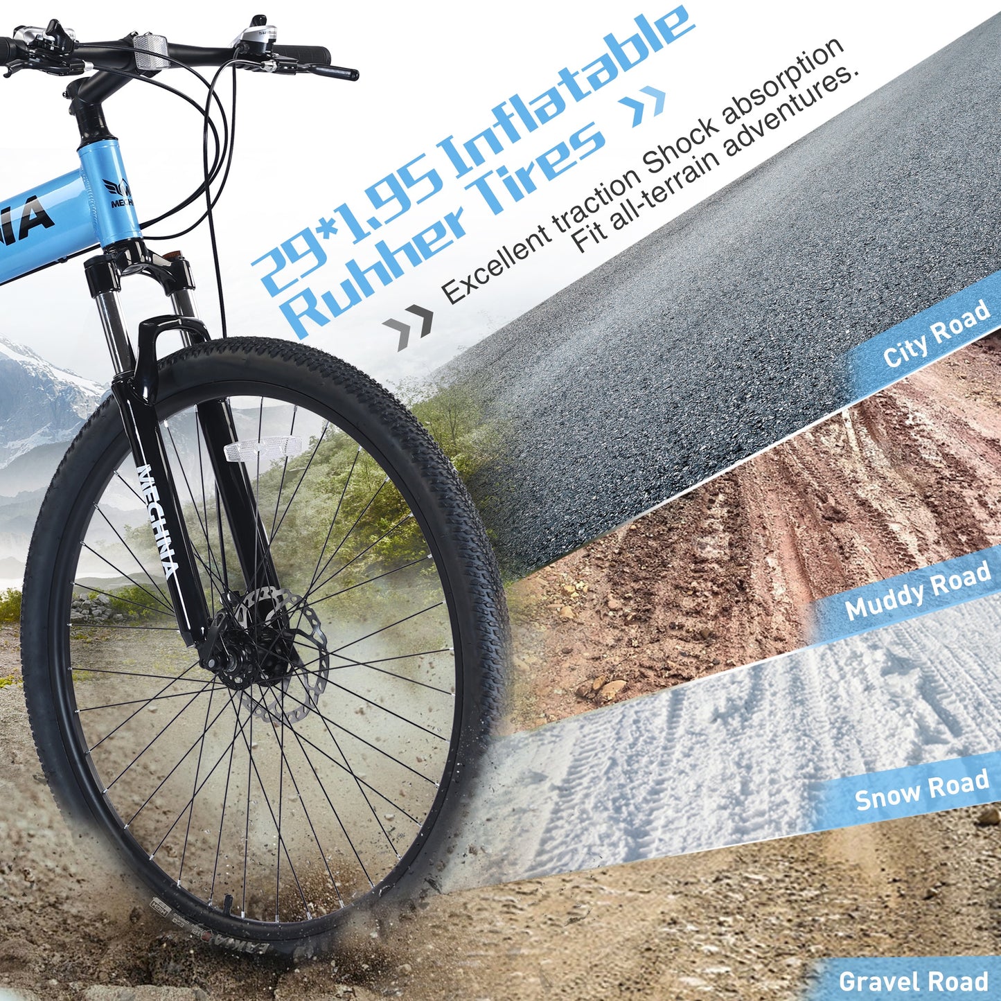 29 inch Folding Mountain Bikes, Mens Mountain Bicycle w/ Disc Brakes, 21 Speed Hybrid Bike for Adults Men Women, City Commuter Bike for Rider Height 5'4"-6'2", 85% assembled (Blue)