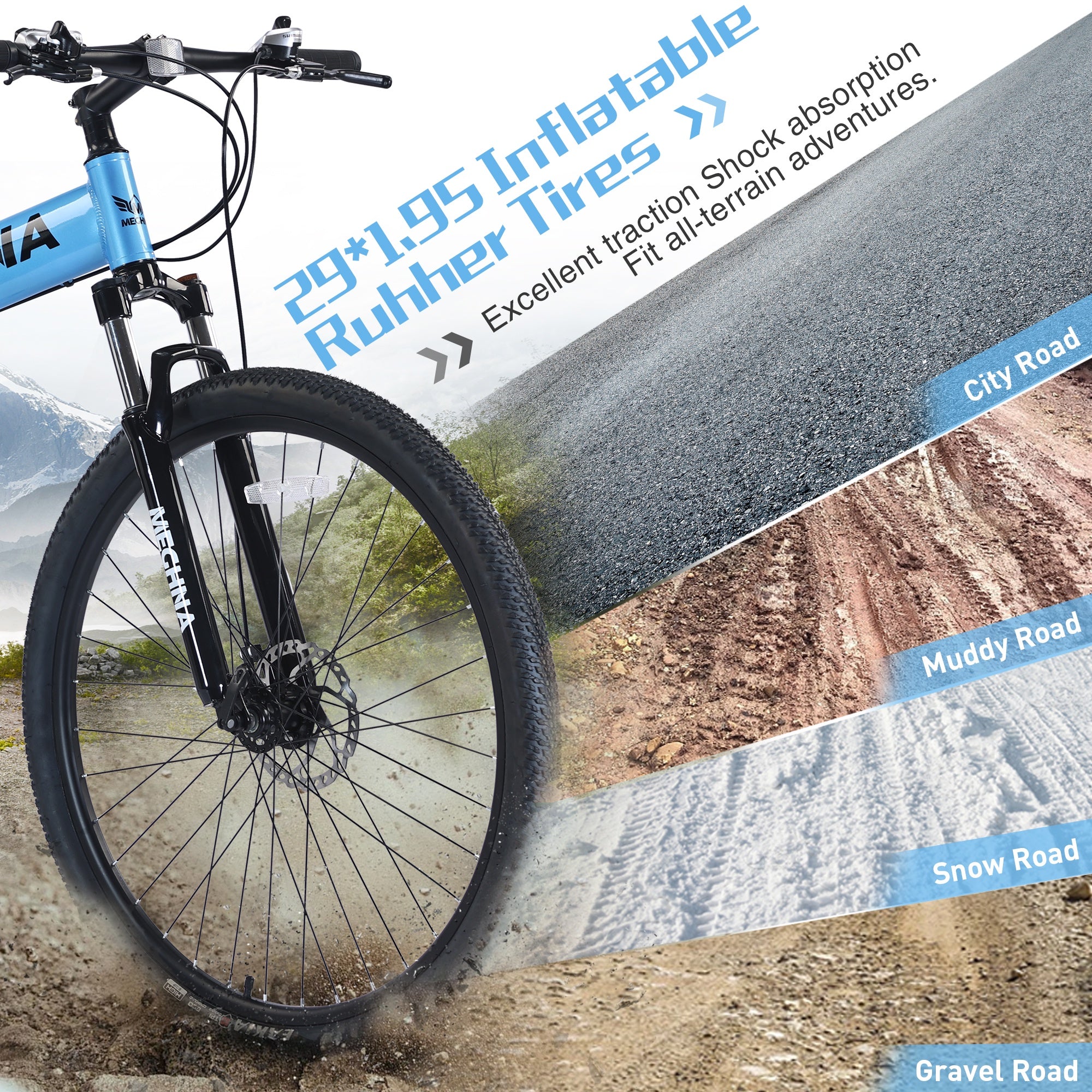 29 inch Folding Mountain Bikes, Mens Mountain Bicycle w/ Disc Brakes, 21 Speed Hybrid Bike for Adults Men Women, City Commuter Bike for Rider Height 5'4"-6'2", 85% assembled (Blue)