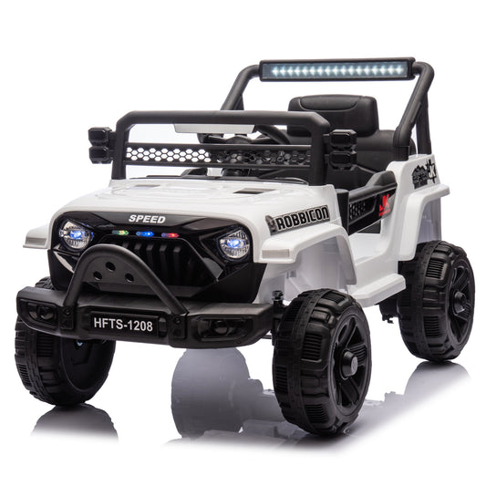 12V Powered Ride on Truck, Ride on Toy Car with Remote Control, Kids Car Electric Vehicles for Boys Girls with Microphone Jack, 4 Wheeler Suspension, Bluetooth, MP3/USB, 3 Speeds, LED Lights, White