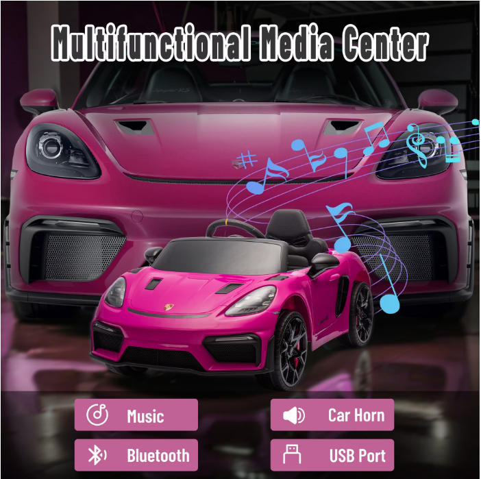 iYofe 12V Licensed Porsche Powered Ride On Car w/ Remote & Music, Ages 3+,Pink