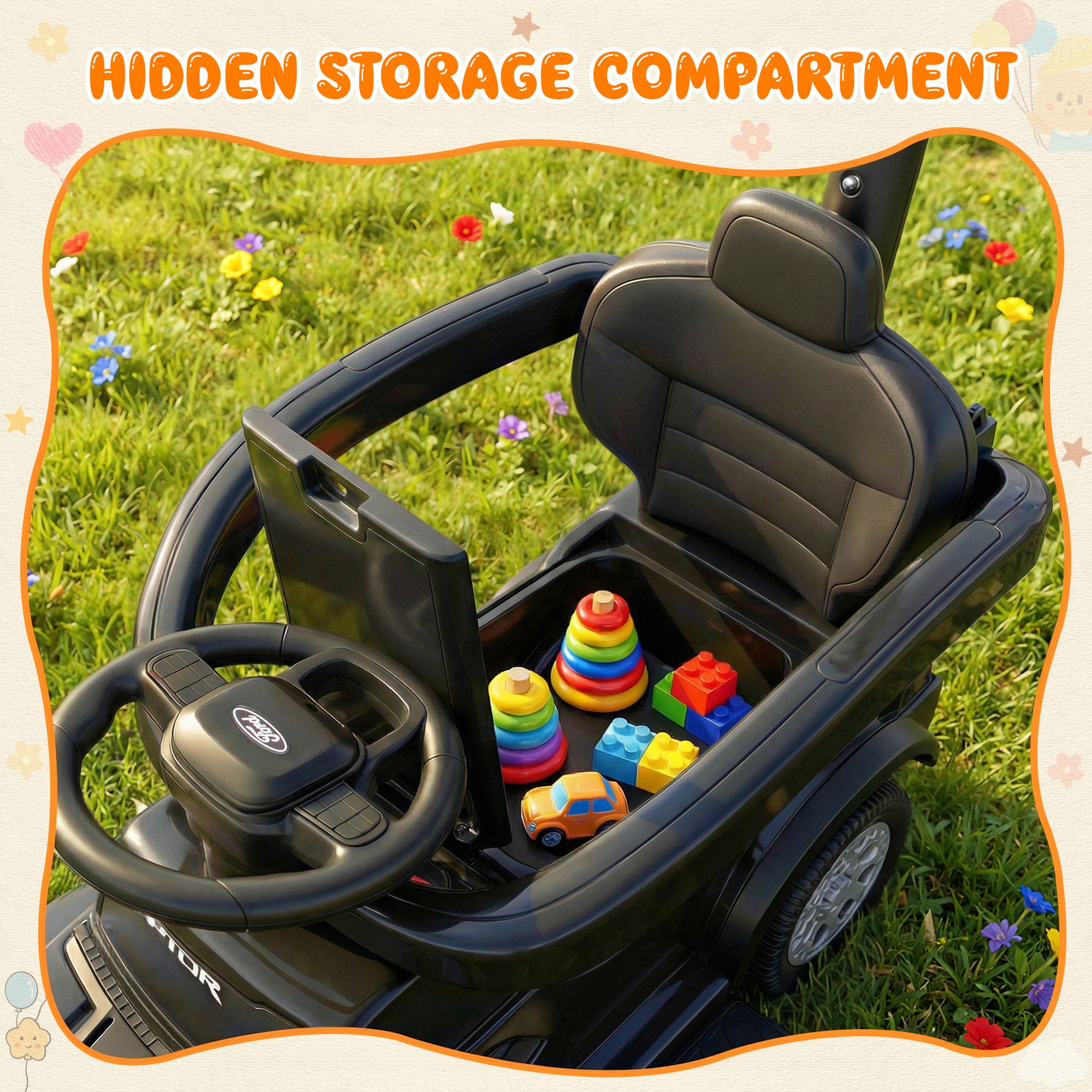 iYofe 3 In 1 Push Cars for Kids, Licensed Ford F-150 Kids Ride On Toys with Removable Parental Handle and Safety Rail, Horn, LED Lights, Ride On Car for Toddler Ages 18-36 Months, Black