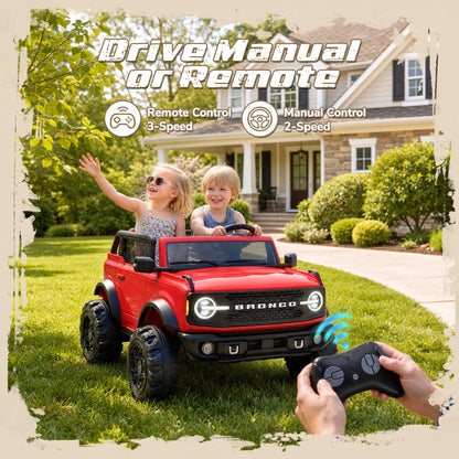 iYofe Ford Bronco Base 24V 2 Seater Ride On Car for Big Kids, Powered Ride On Toy with Parent Remote Control, Bluetooth Music, 4-Wheel Suspension, 3 Speeds, 24V Ride On for Kids Ages 3-8