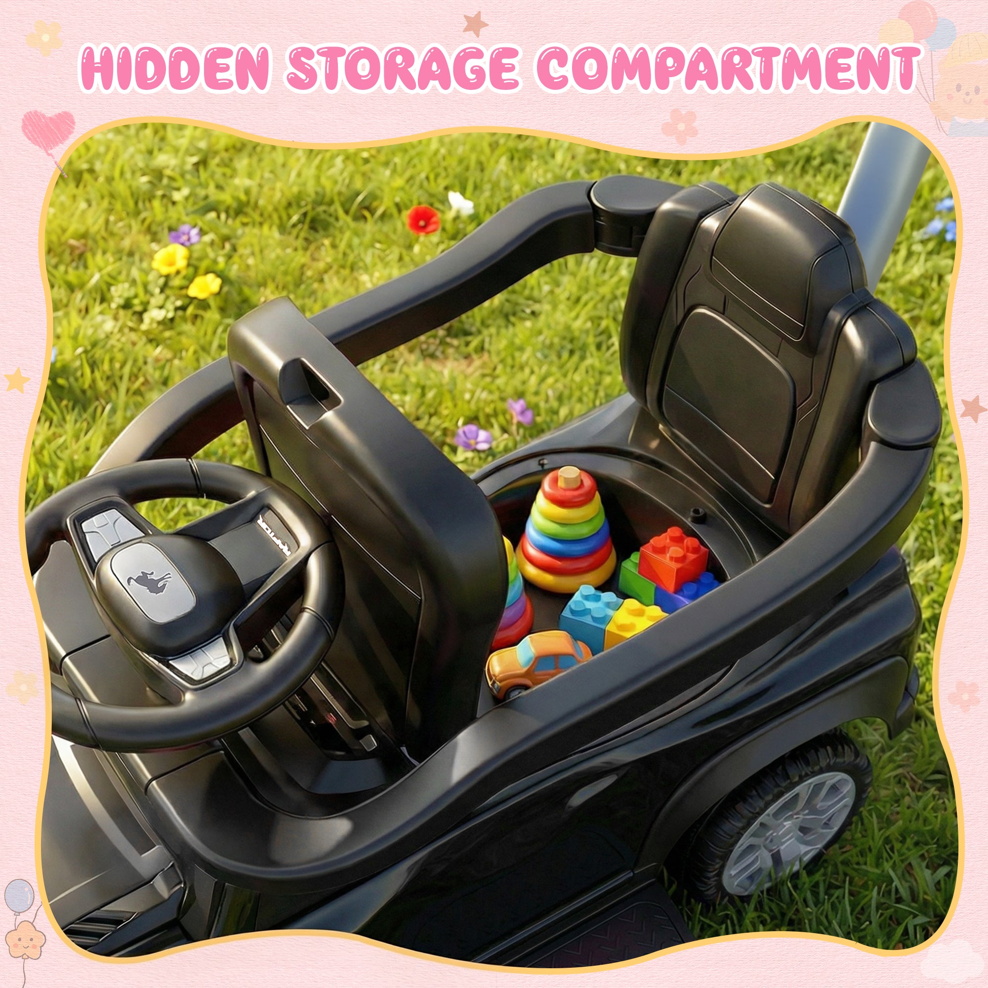 iYofe 3 In 1 Push Cars for Kids, Licensed Ford Bronco Ride On Toys w/Adjustable Handle, Canopy, Armrest Guardrail, Horn, Silent Wheels, Boys Girls Ride On Car for Toddlers Ages 18-36 Month