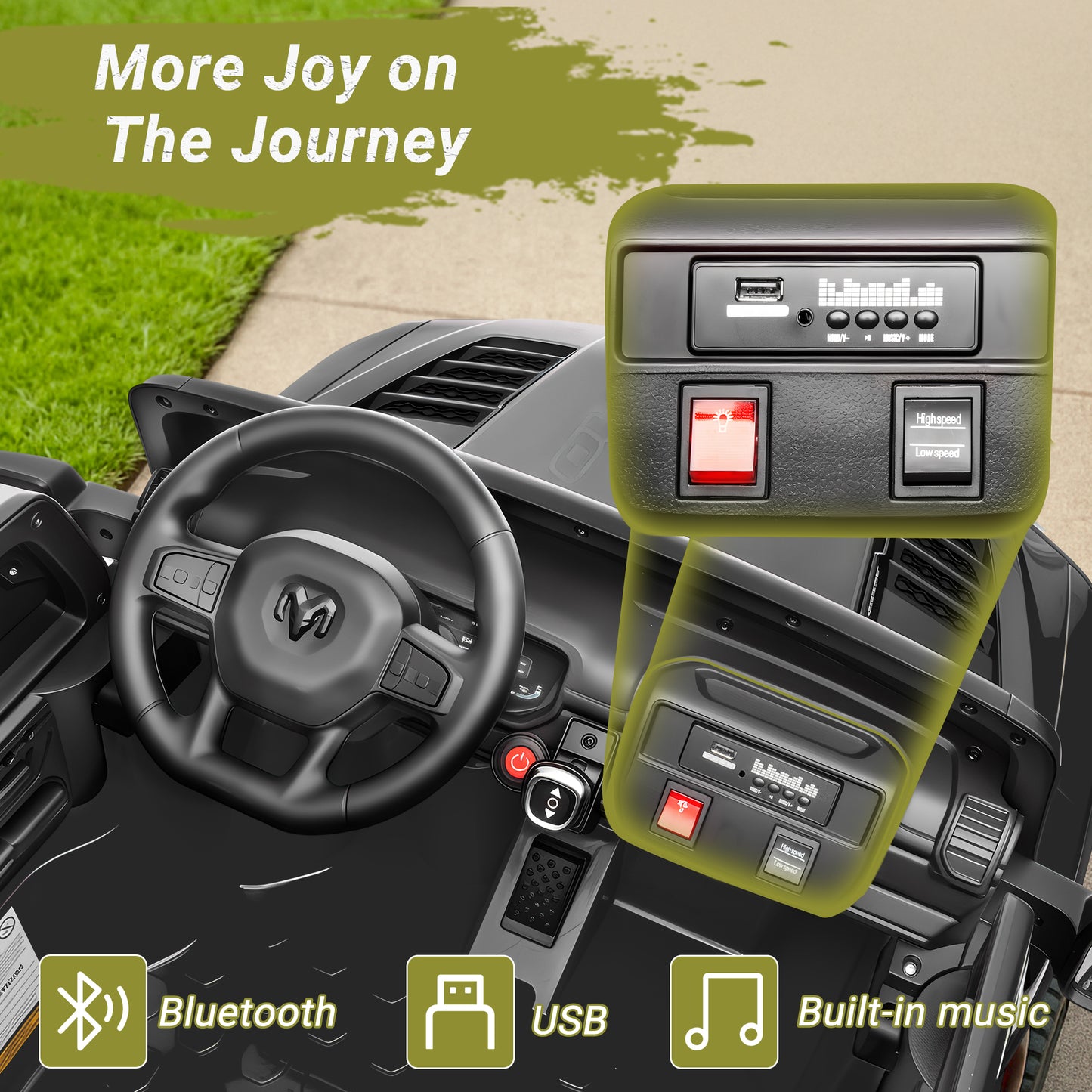 Ram Ride on Car Toys 2 Seater, 24V Ram 1500 Battery Powered Ride on Toy Truck with Remote Control, Electric Car for Kids Girls 3-8 w/ Bluetooth, Rear Storage Trunk, Safety Belt, 4 Wheelers