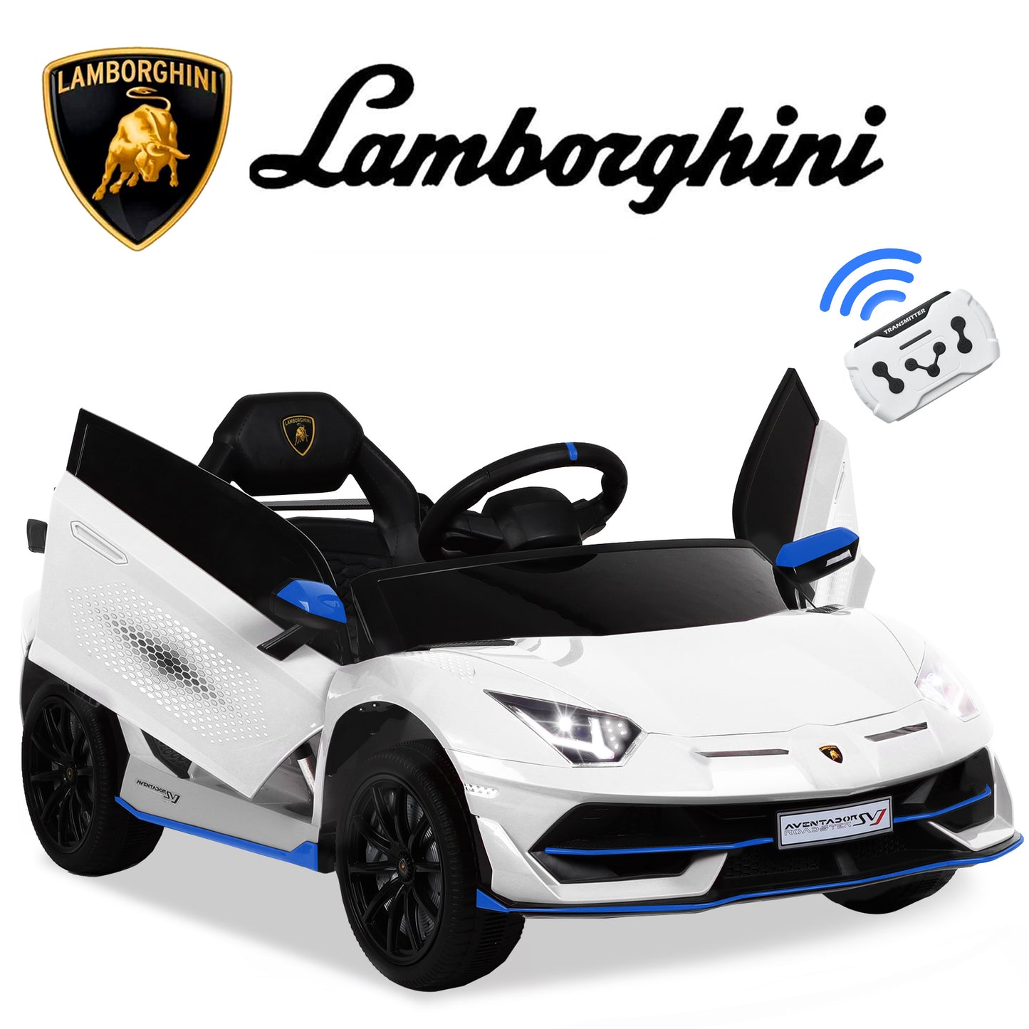 Lamborghini Xago 12V Powered Ride on Car, Electric Vehicle Sport Car with Remote Control, Bluetooth, 4 Wheels, Kids Ride on Toy for 3-6 Years Old Boys Girls