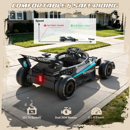 Mercedes-Benz F1 W16 Electric Go Kart, 12V Go Kart for Kids with Remote Control, Soft Start & Soft Stop, Built-in Music, Bluetooth, Ride on Toys for Kids 4-8