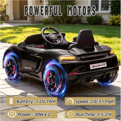 iYofe 12V Licensed Porsche Powered Ride On Car w/ Remote & Music, Ages 3+, Black