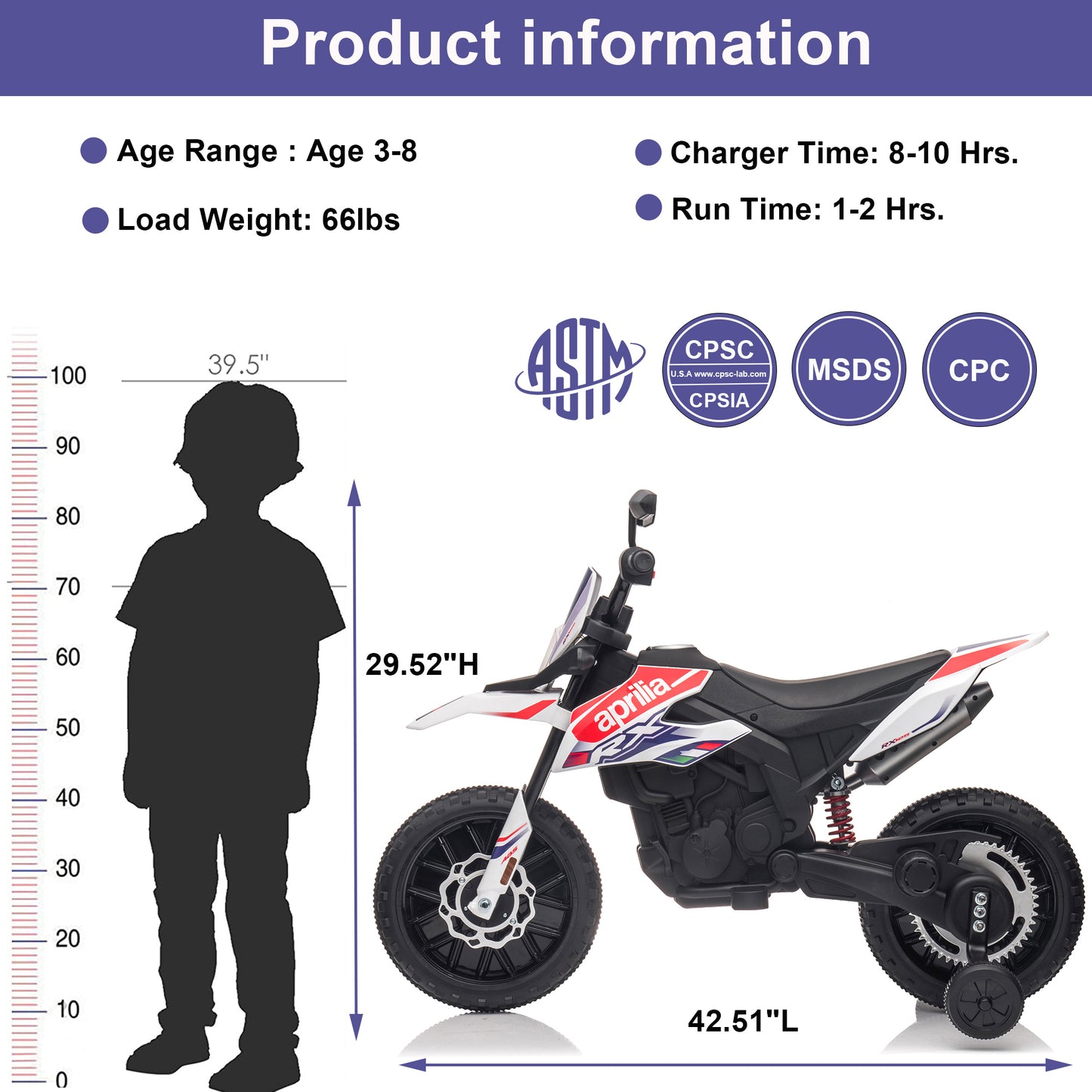 iYofe 12V Ride on Motorcycle for 3-8 Years Old Apulia Licensed Electric Dirt Bike for Boys and Girls Ride on Toy, Shock Suspension, LED Light