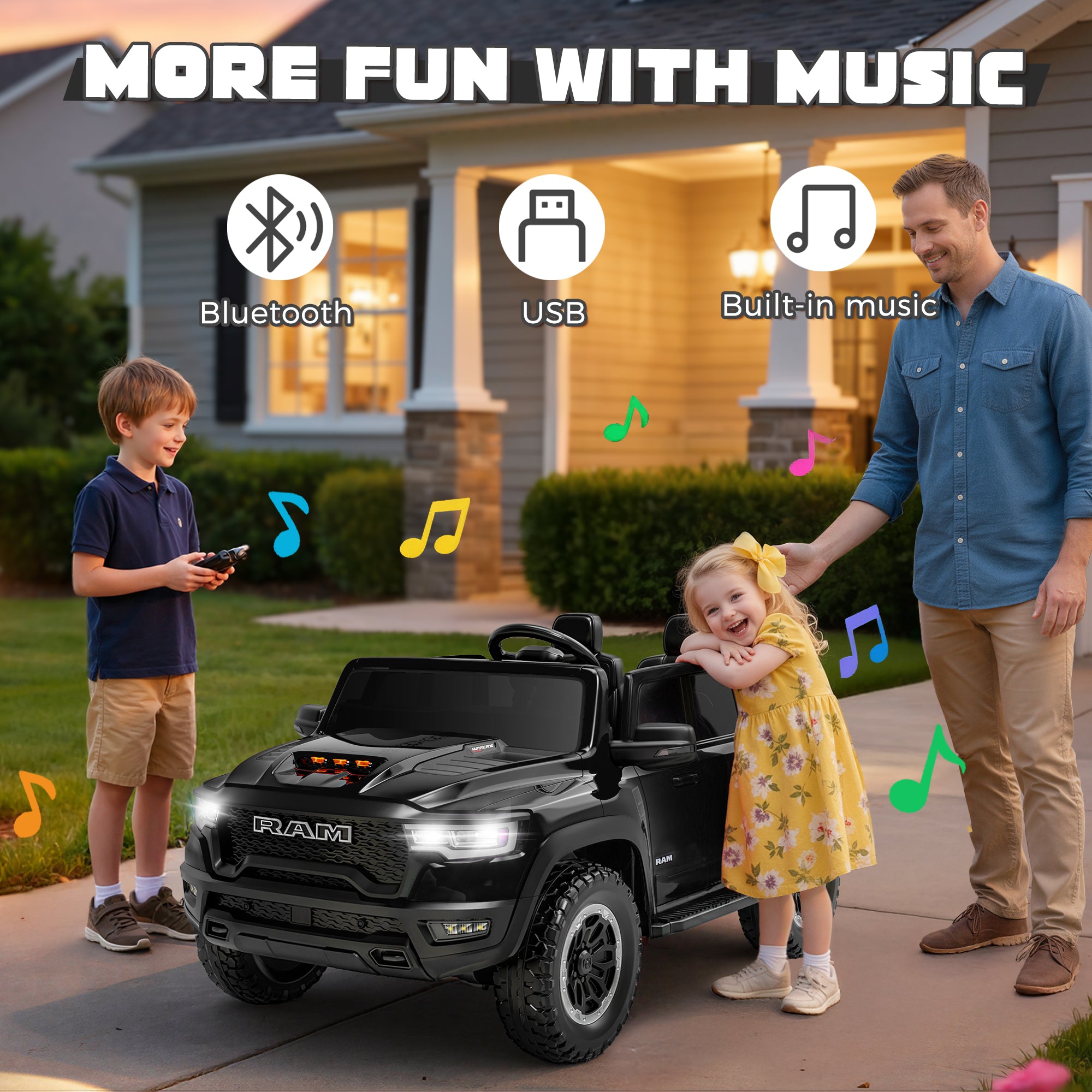 iYofe Ram 24V Ride on Car 2 Seater, Ram 1500 RHO Battery Powered Electric Car Truck with 4 Wheels, Ride on Toy with Remote Control for Big Kids Toddlers 3-8 Boys Girls, Bluetooth & Trunk