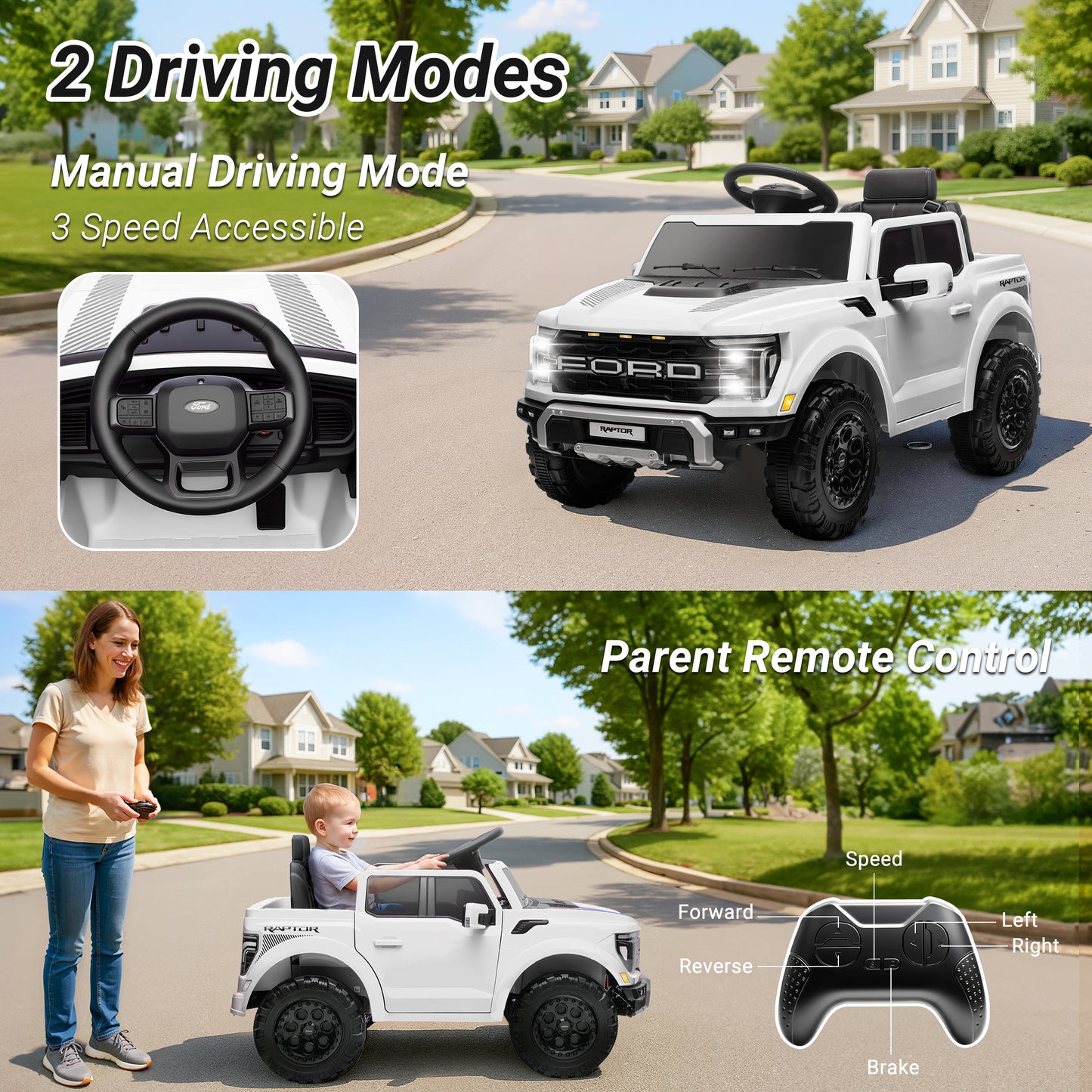 Ford Ride on Cars, 12V Ford F150 Raptor Powered Ride on Toys with Remote Control, Electric Car for Kids with Bluetooth/FM/Trunk, 4 Wheelers Truck for Toddlers Boys Girls Ages 3-6
