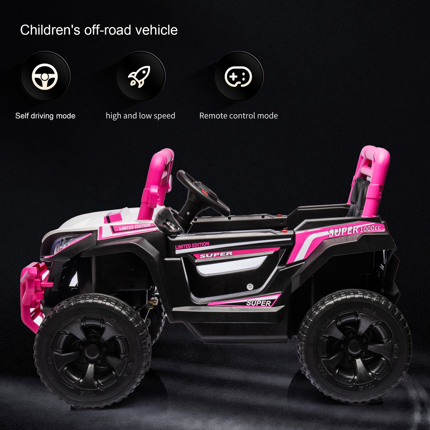 iYofe Kids Ride on Car UTV, 12V Powered Ride on Toy with Remote Control, 4 Wheels Suspension, Safety Belt, MP3 Player, Electric Vehicles for Boys Girls, Pink