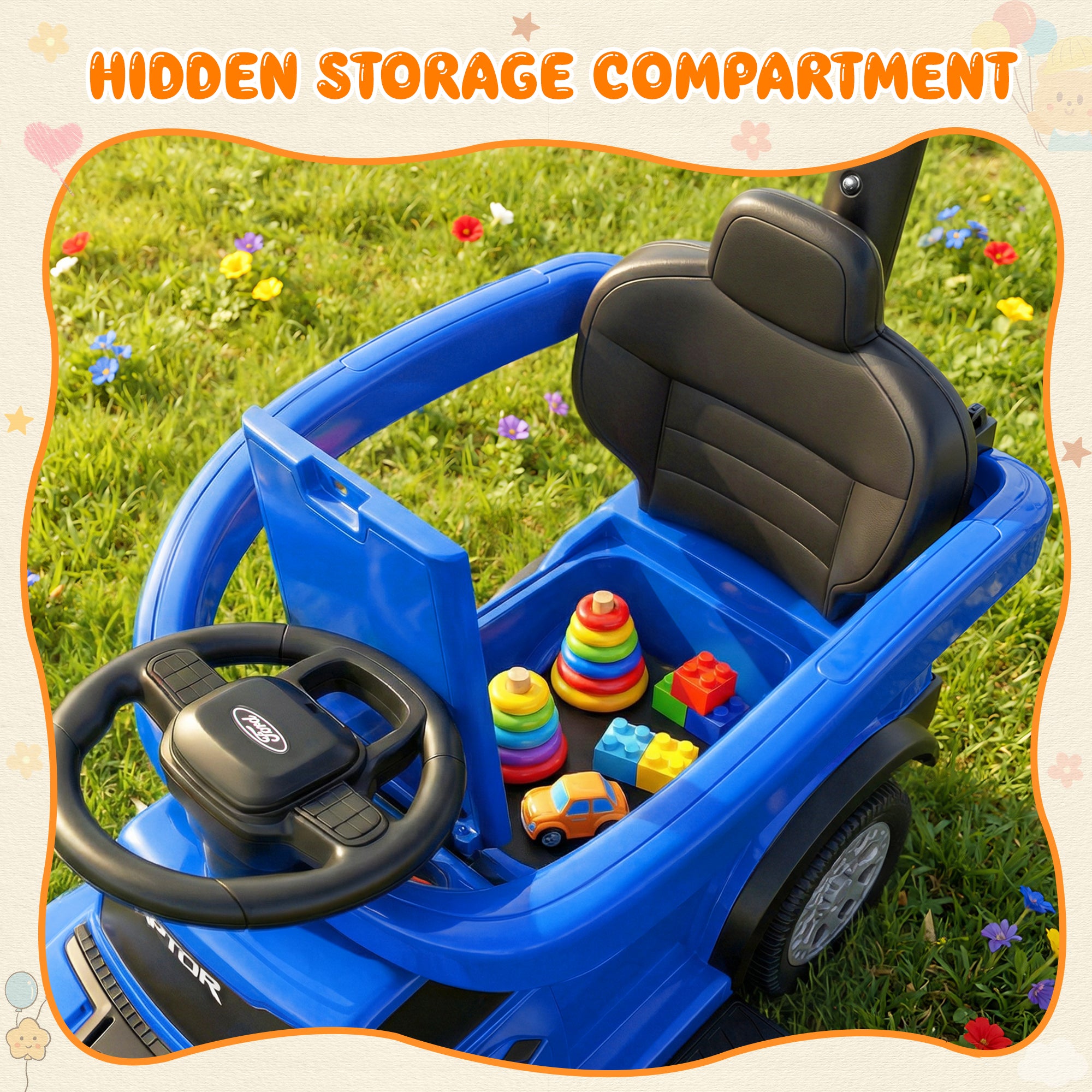iYofe 3 In 1 Push Cars for Kids, Licensed Ford F-150 Kids Ride On Toys with Removable Parental Handle and Safety Rail, Horn, LED Lights, Ride On Car for Toddler Ages 18-36 Months, Black