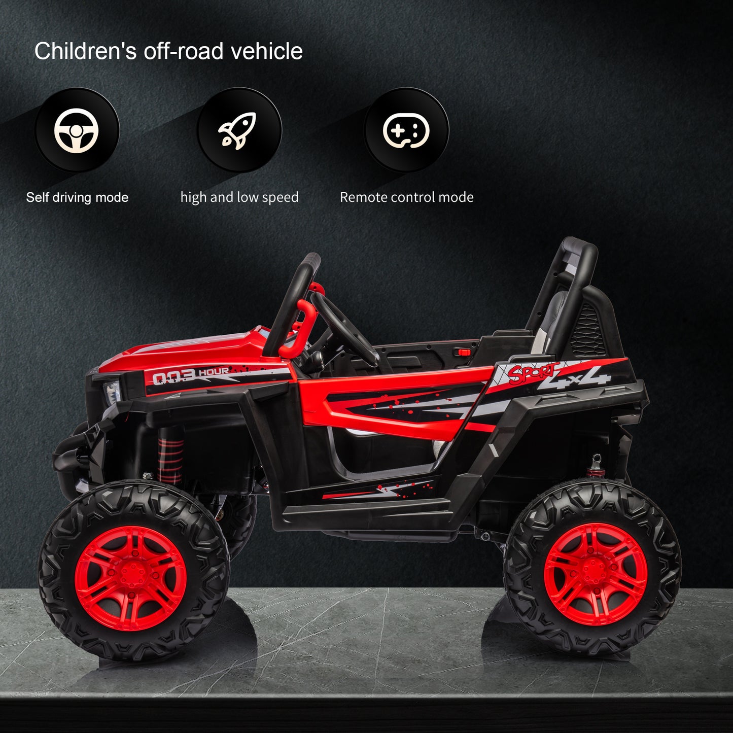 iYofe Kids Ride on Car UTV, 12V Powered Ride on Toy with Remote Control, 4 Wheels Suspension, Safety Belt, MP3 Player, Electric Vehicles for Boys Girls, Red