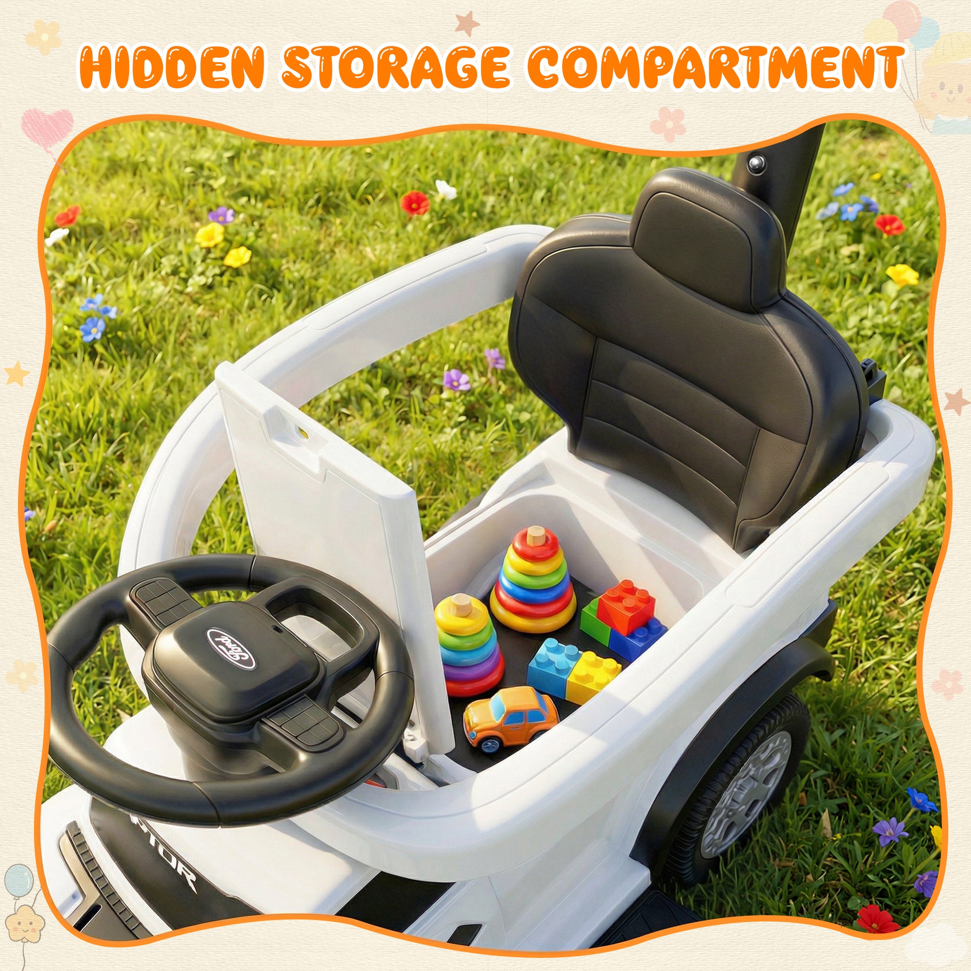 iYofe 3 In 1 Push Cars for Kids, Licensed Ford F-150 Kids Ride On Toys with Removable Parental Handle and Safety Rail, Horn, LED Lights, Ride On Car for Toddler Ages 18-36 Months, Black