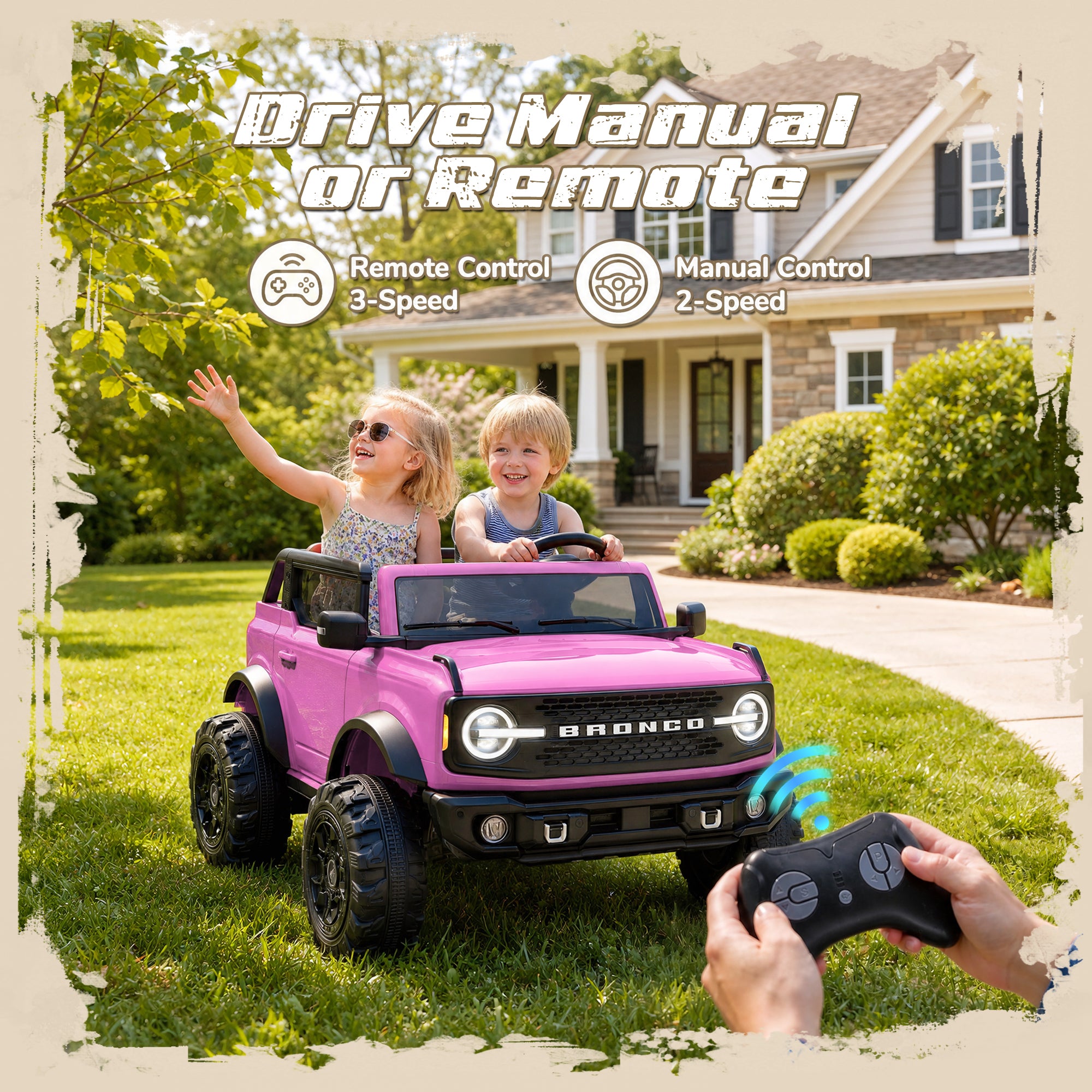 iYofe Ford Bronco Base 24V 2 Seater Ride On Car for Big Kids, Powered Ride On Toy with Parent Remote Control, Bluetooth Music, 4-Wheel Suspension, 3 Speeds, 24V Ride On for Kids Ages 3-8