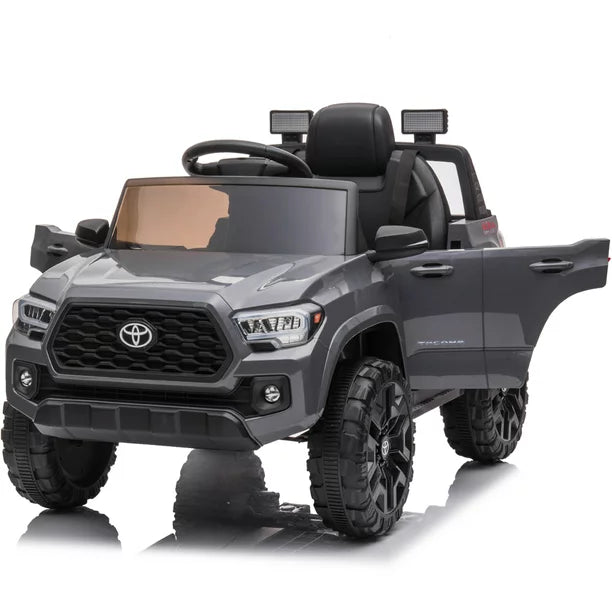 Official Licensed Toyota Tacoma Powered Ride-on with Remote, 12V Ride on Car for 2-4 Years Old, Kids Ride on Toys with MP3 Player, Radio, Lights, Gray Electric Ride on Vehicle for Boys