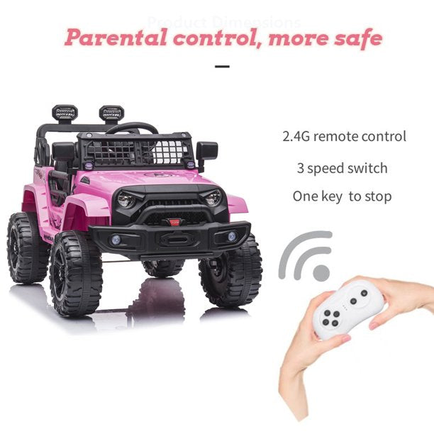 iYofe 12V Powered Ride On Tuck with Parent Remote Control, Foot Pedal, Bluetooth and FM, LED Headlights, Pink Ride on Toy for 2-4 Year Old Girls