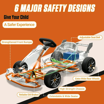 Mclaren Electric Go Kart, 400W Powered Powerful Ride on Cars with Tires, Drift/Sports Mode, Brake Pedal, Length Adjustment, Seat Belt, Rear Wheel Drive Electric Car for Kids Ages 6+ Years