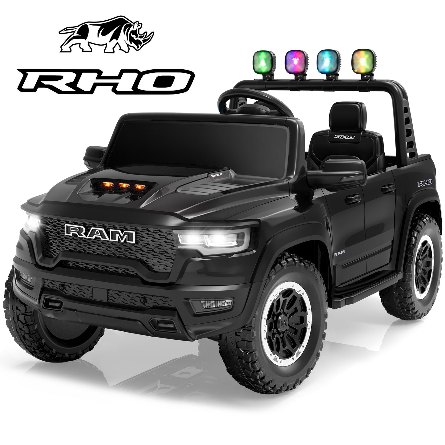 24V RAM 1500 Ride on Cars with Remote Control 2 Seater, Electric Car for Kids, Battery Powered Ride on Toys Truck with Bluetooth, MP3, USB, Gift for Boys Girls 3-8