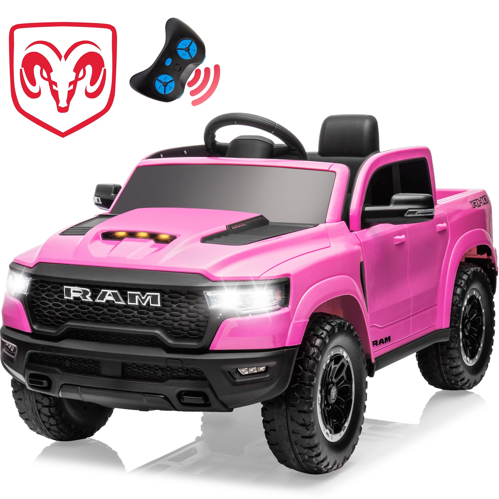 iYofe Ram Ride on Car Toys, 12V RAM 1500 Battery Powered Ride on Toy Truck with Remote Control, Electric Car for Kids Girls 3-5 w/ Bluetooth, Rear Storage Trunk, Safety Belt, 4 Wheelers