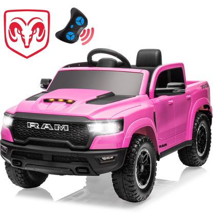 iYofe Ram Ride on Car Toys, 12V RAM 1500 Battery Powered Ride on Toy Truck with Remote Control, Electric Car for Kids Girls 3-5 w/ Bluetooth, Rear Storage Trunk, Safety Belt, 4 Wheelers