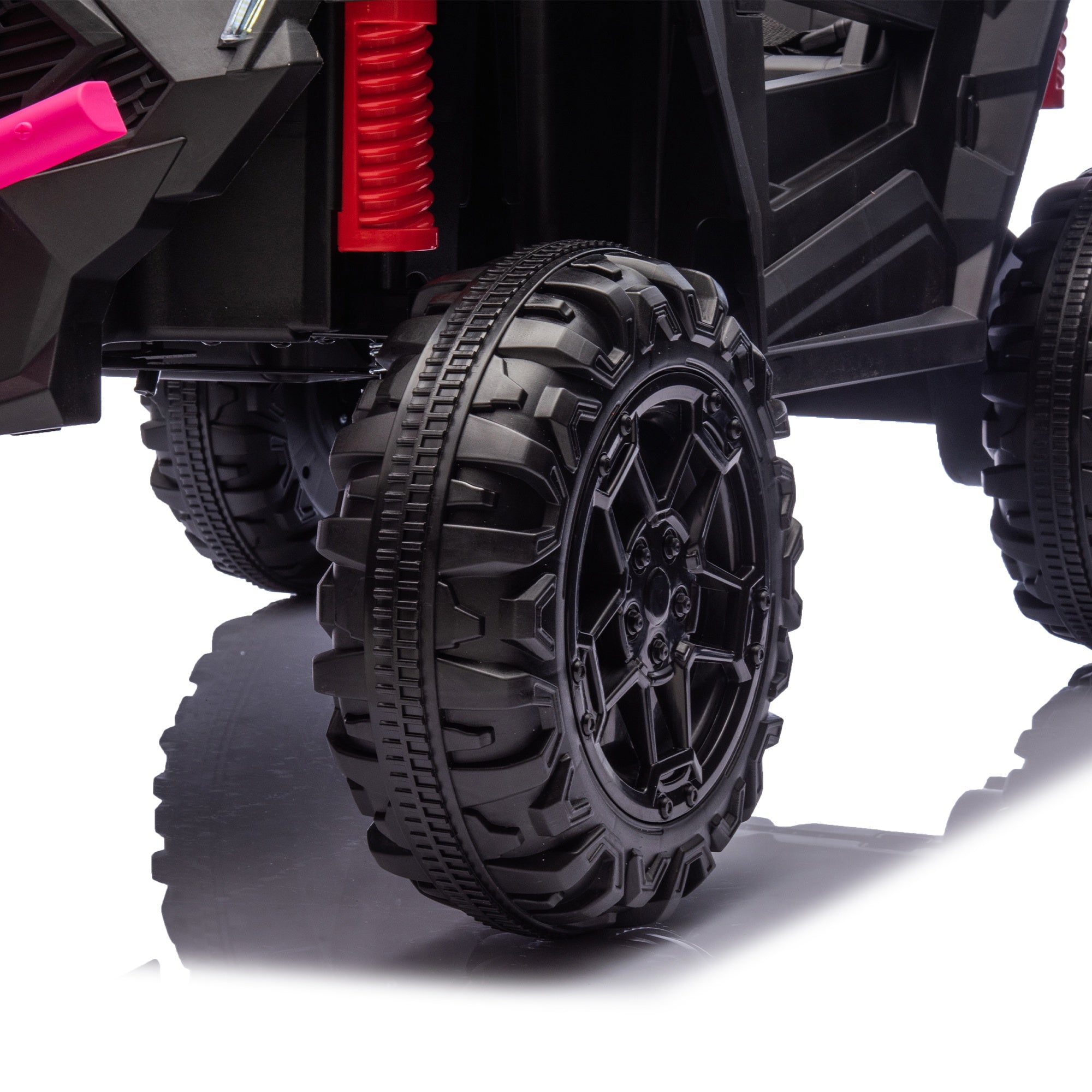 24V Powered Ride on UTV, iYofe Electric Ride on Cars with Remote Control, Bluetooth, Music, LED Lights, Portable Handle, 4 Wheels Suspension, Kids Ride on Toys for Boys Girls Ages 3-6, Pink