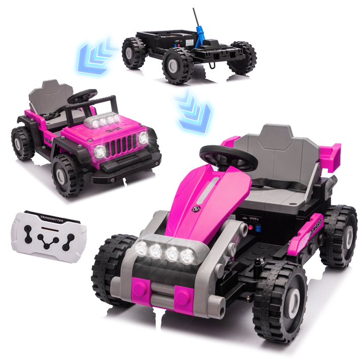 12V Kids Ride On Building Block Car with Remote Control, 2 in 1 Electric Power Ride On Car for Toddlers, Electric Vehicle with Four Wheel Suspension, Bluetooth, Ride On Toy for Boys Girls 2-4, Red
