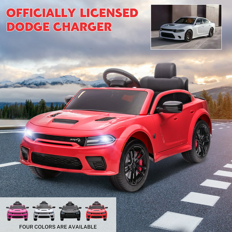 Ride on Cars, 12 V Licensed Dodge Charger Battery Powered Ride On Toys with Remote Control, MP3 Player, LED Headlights, Safety Belt, 4 Wheeler, Electric Car for Kids 3-5 Boys Girls, Red