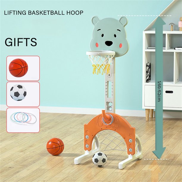 iYofe Kids Basketball Hoop Set, 3 in 1 Adjustable Height Basketball Hoop for Indoor Outdoor, Kids Sport Toy Basketball Stand w/Basketball, Ring Toss, Soccer, Gift for Boys Girls Christmas, Green