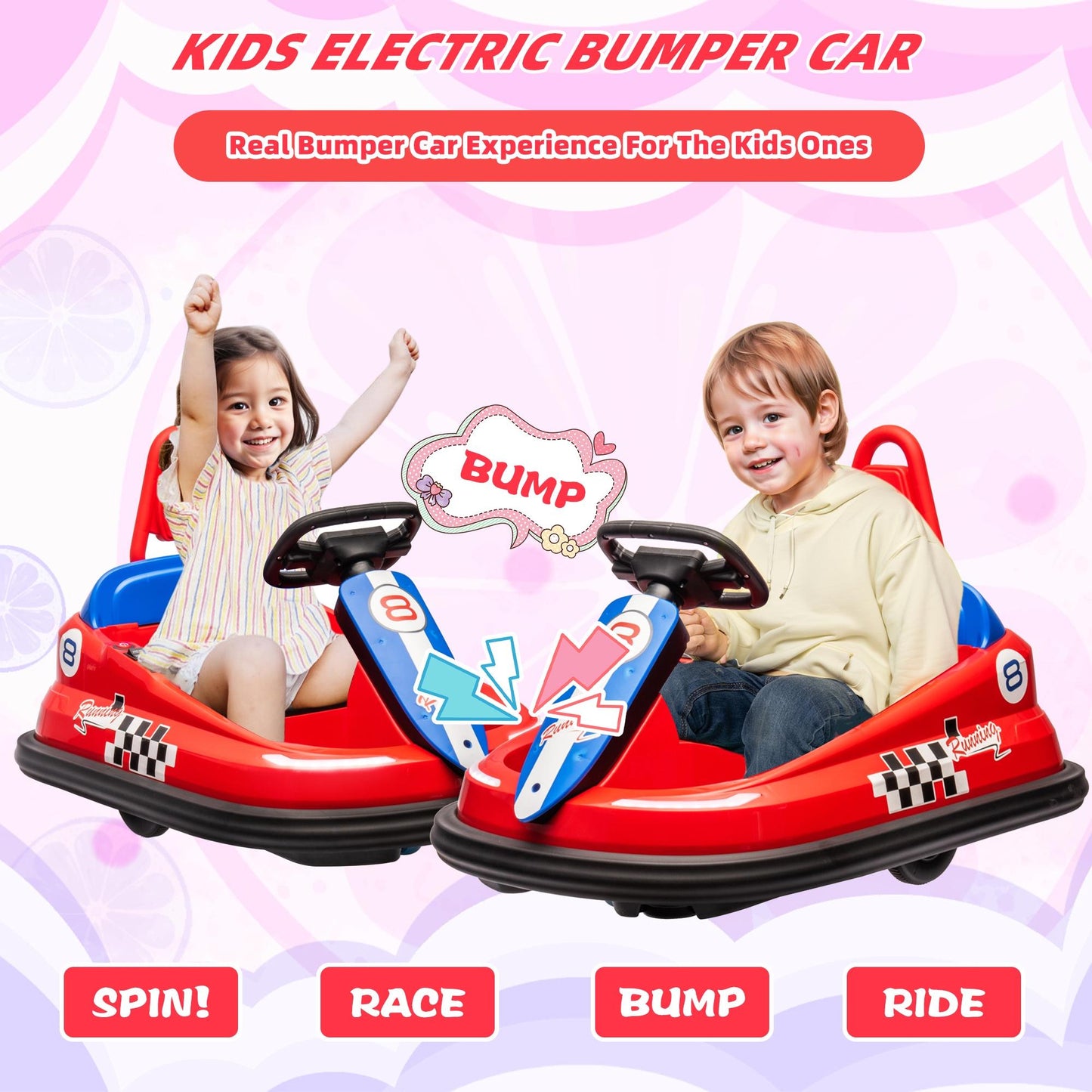 iYofe 6V Bumper Car Ride on with Remote Control, Bumper Cars for Kids Toddlers Boys Girls 2-6 Years Old Gifts, Battery Powered Ride on Toys with Bluetooth, Player, 360¡ãSpin, LED Light, 3 Speed, Red