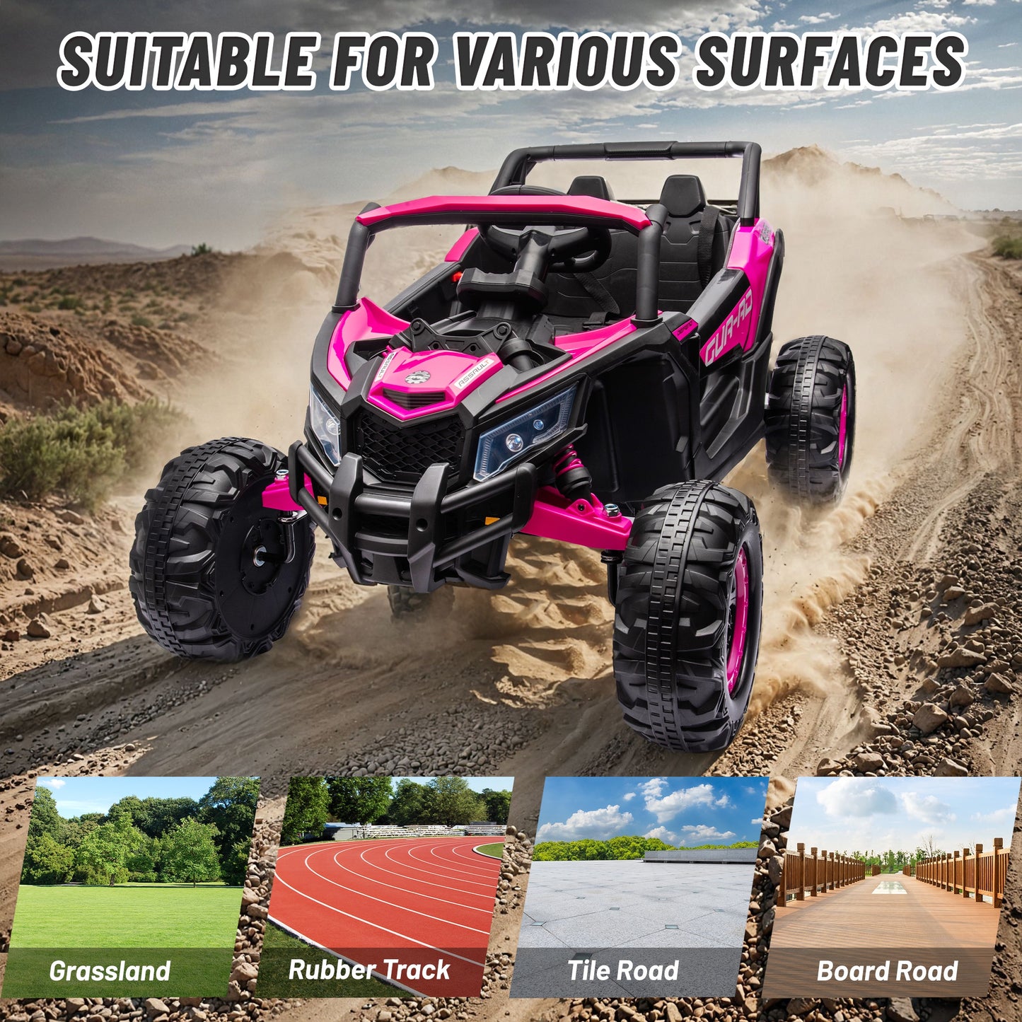 iYofe 24V Ride on Toys for Big Kids, Kids Ride on Car for Boys Girls 3-6, Powered Ride on UTV Electric Cars for Kids with Remote Control, Bluetooth Music, LED Lights, 4 Wheels Spring Suspension, Pink