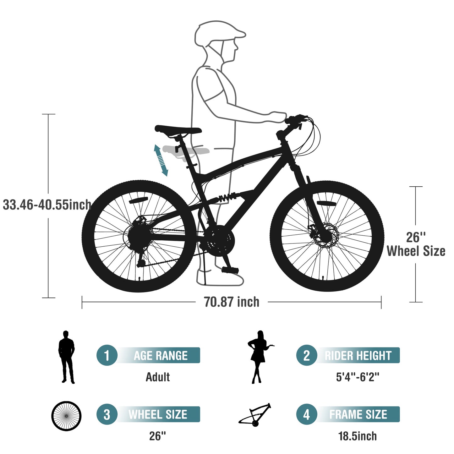 26 inch Mountain Bikes for Adults, 21 Speed Mountain Bicycle w/ Dual Suspension, Commute Bike w/ Disc Brakes, City Bike, Street Bicycles for Mens Womens, Aluminum Alloy Frame, 85% assembled