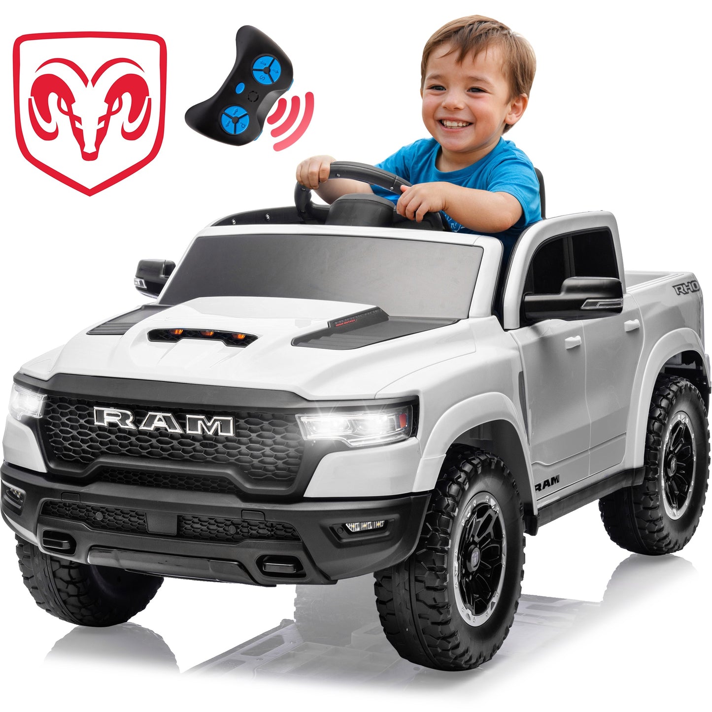 Ram Ride on Car Toys, 12V RAM 1500 Battery Powered Ride on Toy Truck with Remote Control, Electric Car for Kids Girls 3-5 w/ Bluetooth, Rear Storage Trunck, Safety Belt, 4 Wheelers, Black